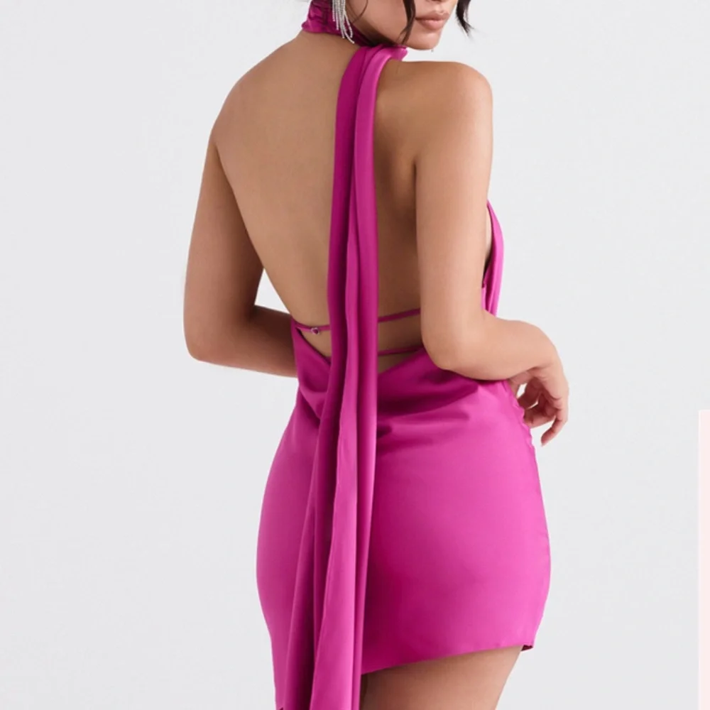 💖 HOUSE OF CB HOT PINK WRAP NECK DRESS 💖 - Picture 8 of 15